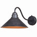 Outland 12" Long Arm Outdoor Wall Light in Outer Aged Iron with Inner Light Gold