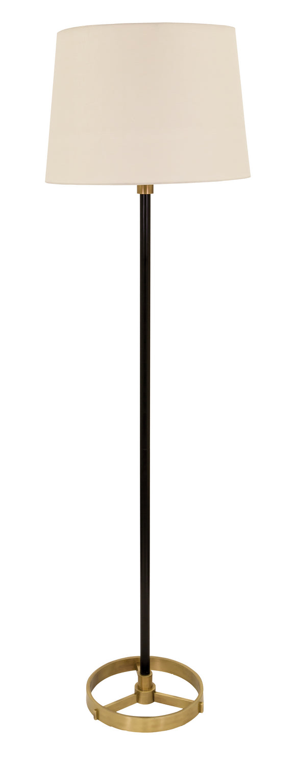 62 Inch Morgan Floor Lamp in Black with Antique Brass with Off White Linen Hardback