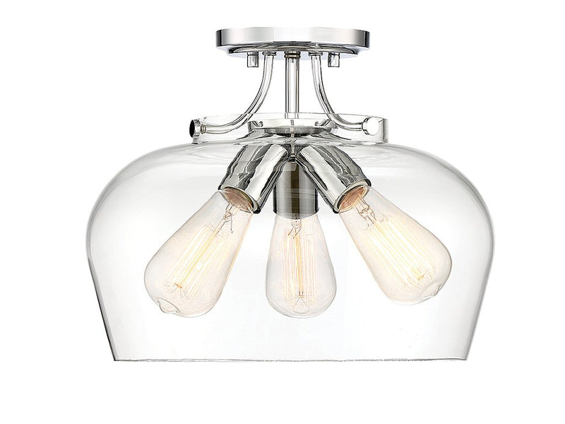 Octave 3-Light Clear Glass Semi-Flush Mount in Polished Chrome