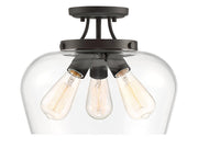 Octave 3-Light Clear Glass Semi-Flush Mount in English Bronze