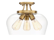 Octave 3-Light Clear Glass Semi-Flush Mount in Warm Brass