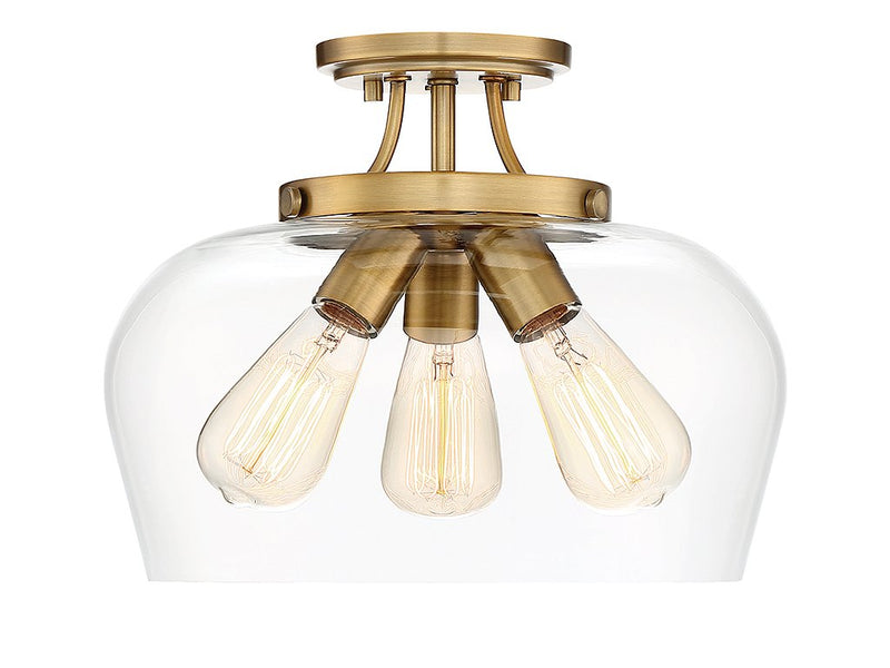 Octave 3-Light Clear Glass Semi-Flush Mount in Warm Brass