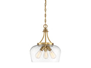 Octave 3-Light Clear Glass Pendant in Warm Brass