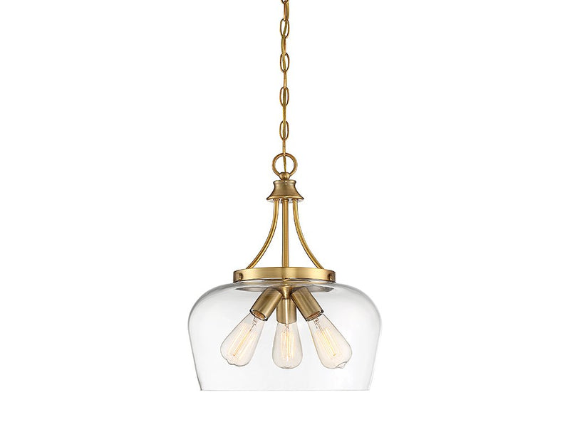 Octave 3-Light Clear Glass Pendant in Warm Brass