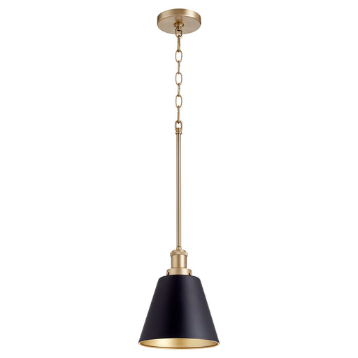 Transitional 8" Cone Pendant in Textured Black / Aged Brass