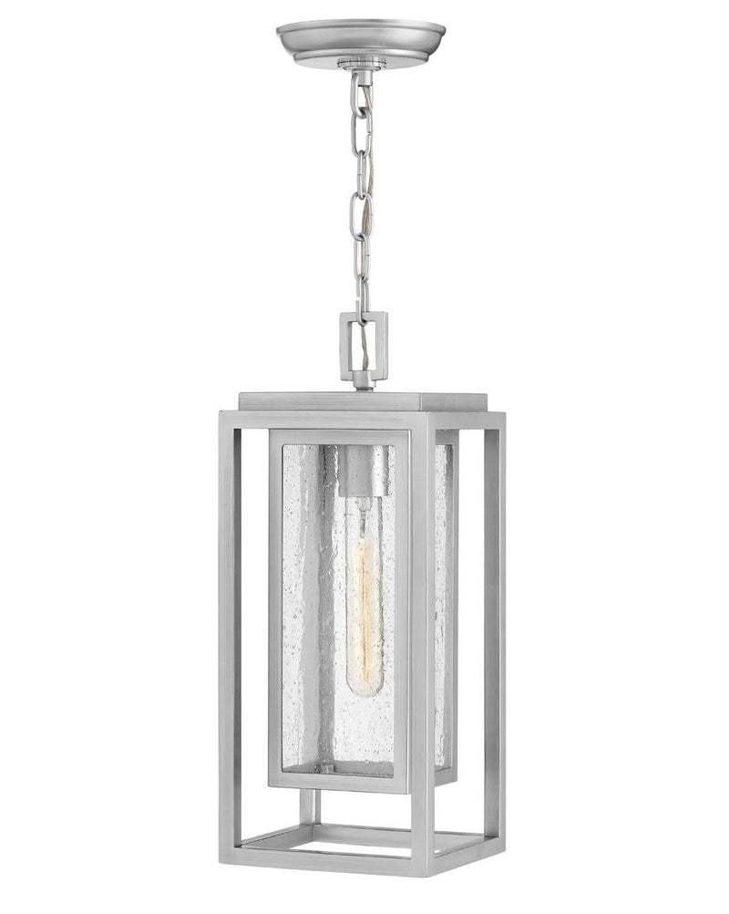 Republic Medium Outdoor Hanging Lantern in Satin Nickel