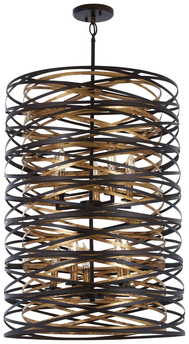 Vortic Flow 10-Light Pendant in Dark Bronze w/Mosaic Gold Interior