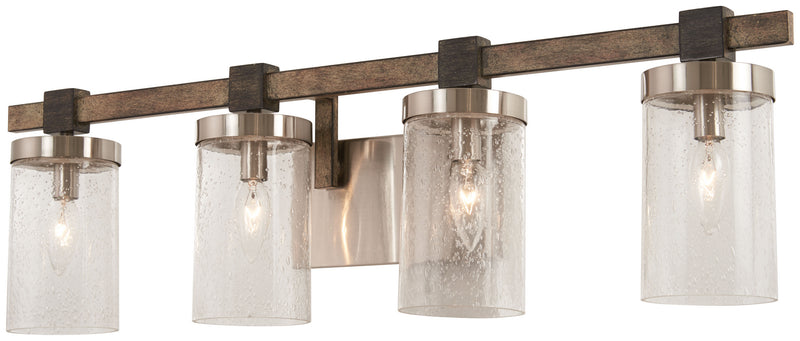 Bridlewood 4-Light Bath Vanity in Stone Grey with Brushed Nickel & Clear Seedy Glass - Lamps Expo