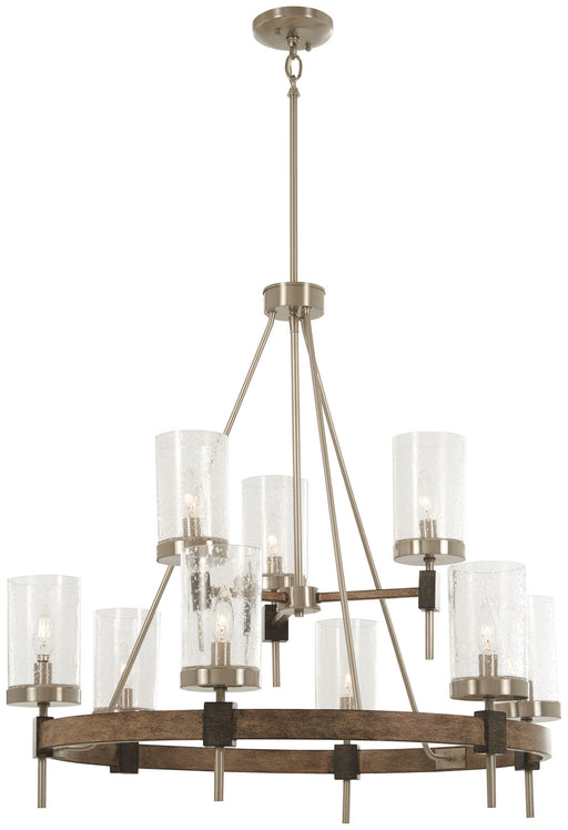 Bridlewood 9-Light Chandelier in Stone Grey with Brushed Nickel & Clear Seedy Glass - Lamps Expo
