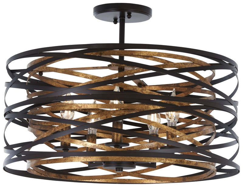 Vortic Flow 5-Light Semi-Flush Mount in Dark Bronze w/Mosaic Gold Interior