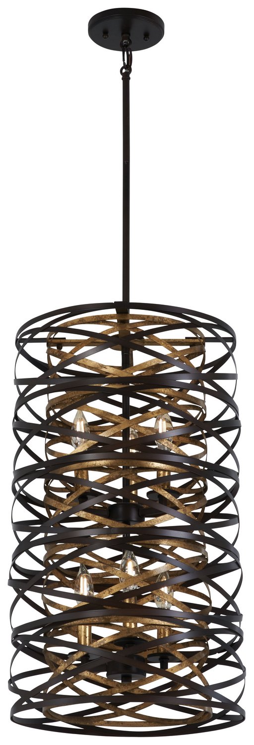 Vortic Flow 6-Light 14" Pendant in Dark Bronze w/Mosaic Gold Interior