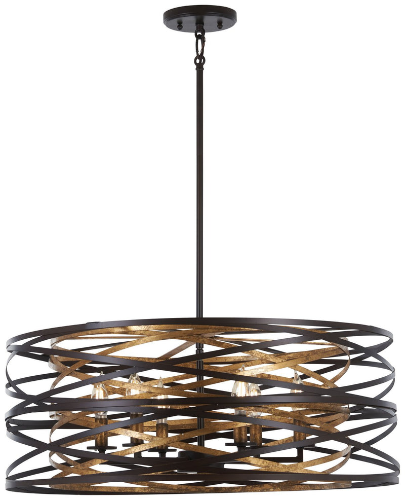 Vortic Flow 6-Light 26" Pendant in Dark Bronze w/Mosaic Gold Interior