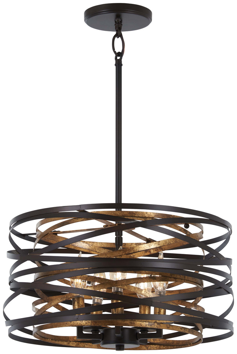 Vortic Flow 5-Light Pendant (Convertible) in Dark Bronze with Mosaic Gold Interior - Lamps Expo