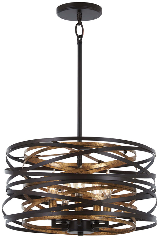 Vortic Flow 5-Light Pendant (Convertible) in Dark Bronze with Mosaic Gold Interior - Lamps Expo