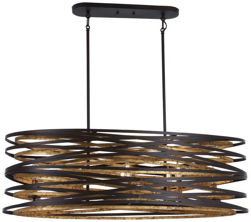 Vortic Flow 8-Light Linear Pendant in Dark Bronze w/Mosaic Gold Interior