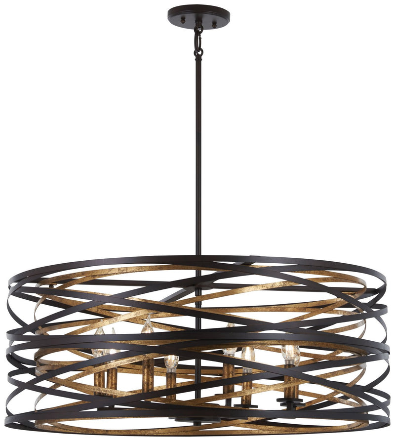 Vortic Flow 8-Light 30" Pendant in Dark Bronze w/Mosaic Gold Interior