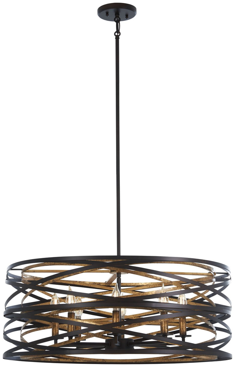 Vortic Flow 8-Light 28" Pendant in Dark Bronze w/Mosaic Gold Interior