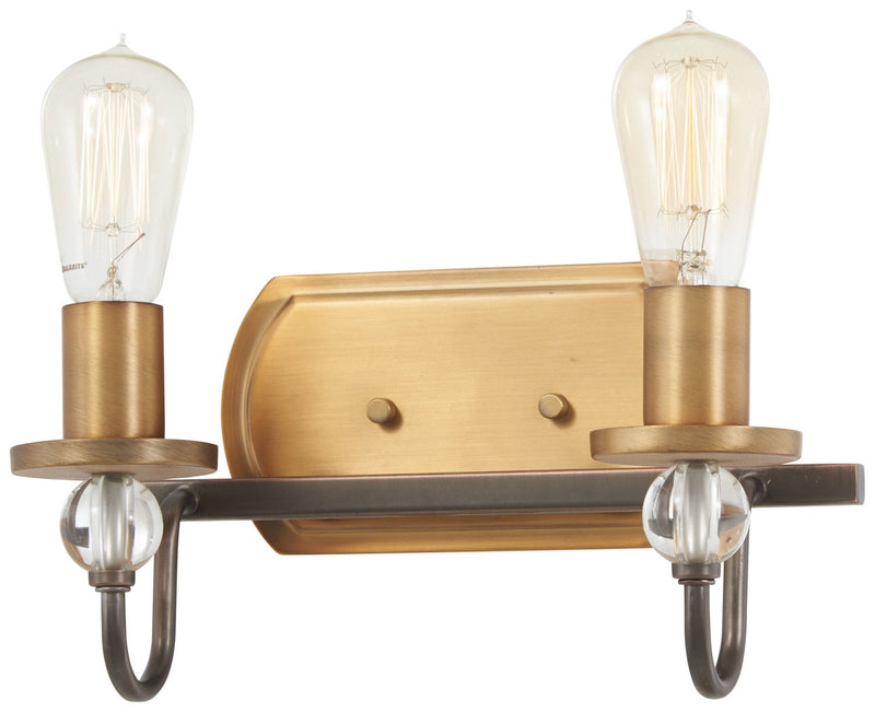 Safra 2-Light Bath Vanity Light in Harvard Court Bronze w/Natural Brushed Brass