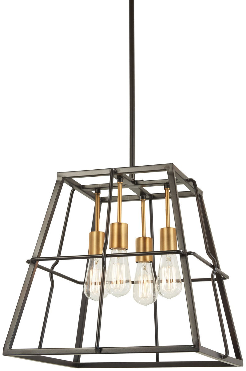 Keely Calle 4-Light Pendant in Painted Bronze w/Natural Brushed Brass