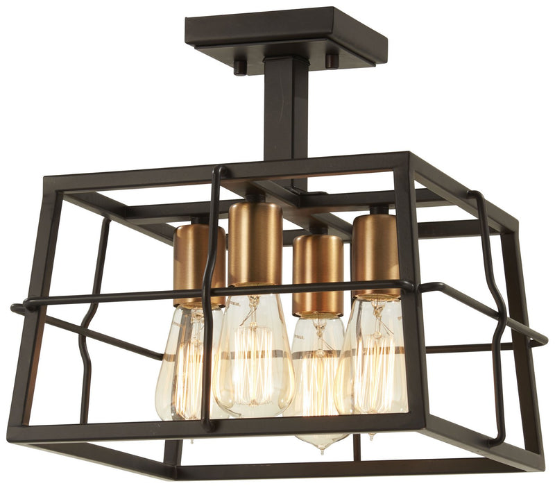 Keely Calle 4-Light Semi-Flush Mount in Painted Bronze w/Natural Brushed Brass