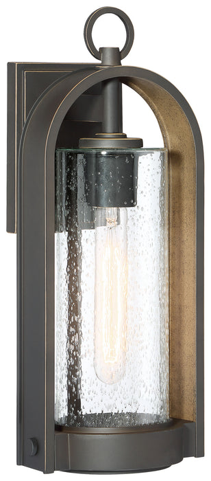 Kamstra 1-Light Outdoor Wall Mount in Oil Rubbed Bronze with Gold High & Clear Seedy Glass