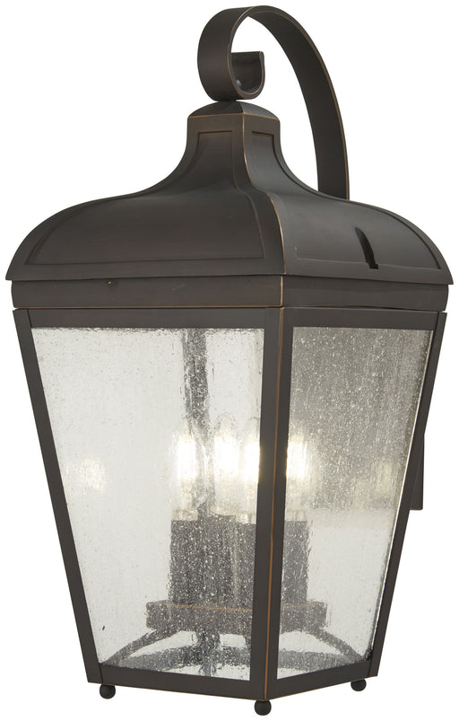 Marquee Outdoor Wall Mount in Oil Rubbed Bronze with Gold Highlights & Clear Seedy Glass