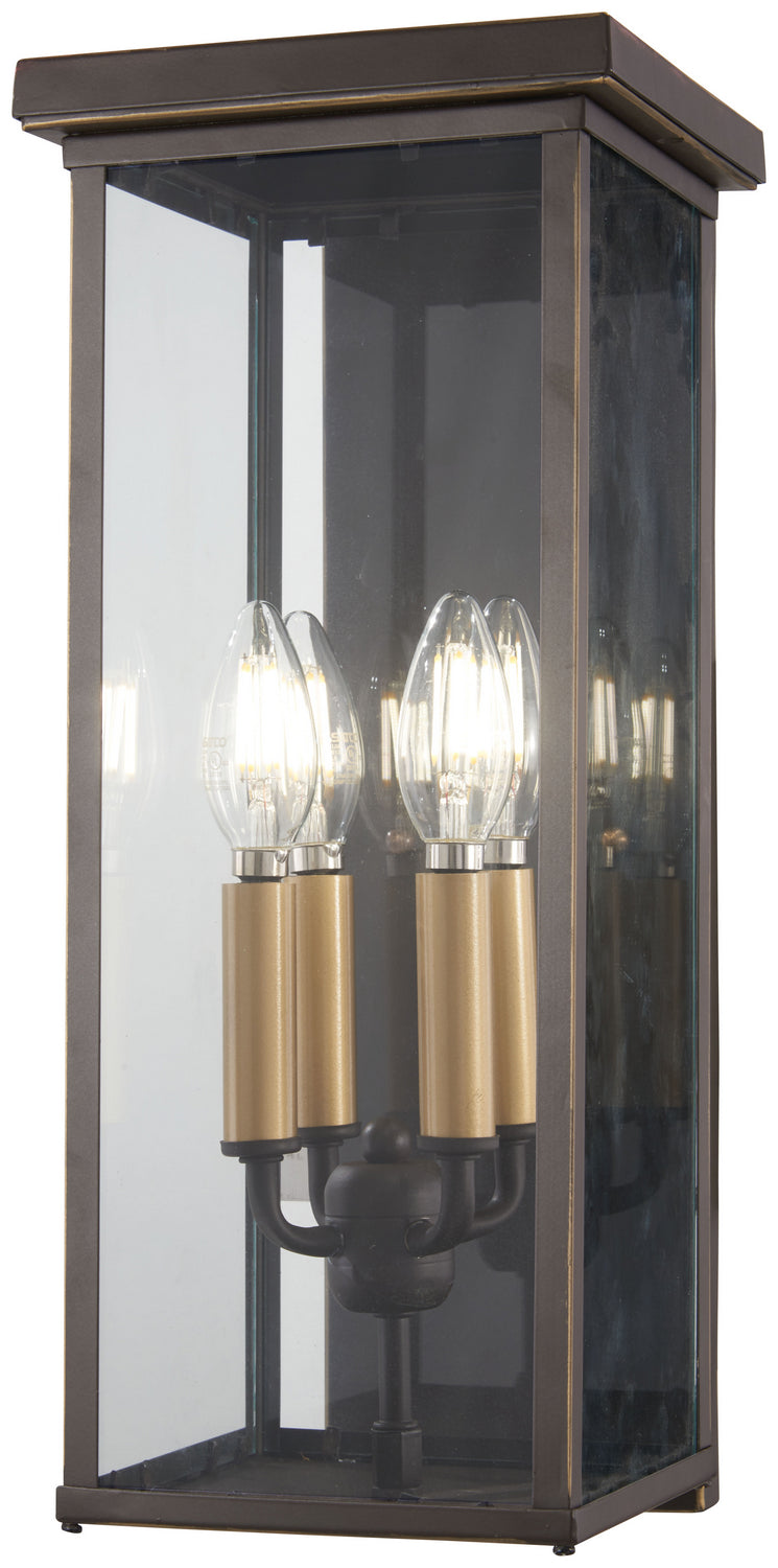 Casway 4-Light Pocket Lantern in Oil Rubbed Bronze with Gold High & Clear Glass