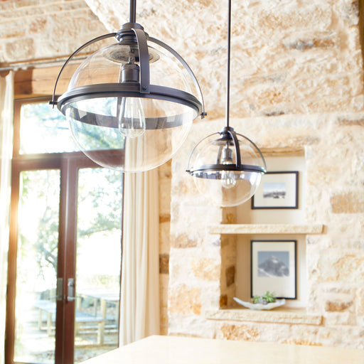Transitional 15" Globe Pendant in Satin Nickel