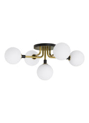 Viaggio 5-Light Semi-Flush Mount in Opal and Brass