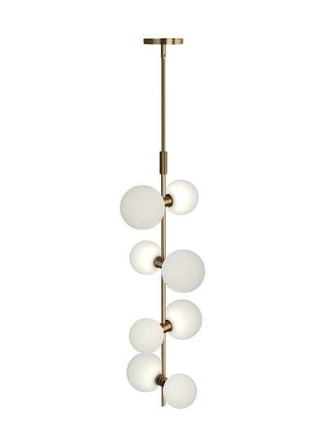 ModernRail 8-Light Pendant in Glass Orbs Aged Brass