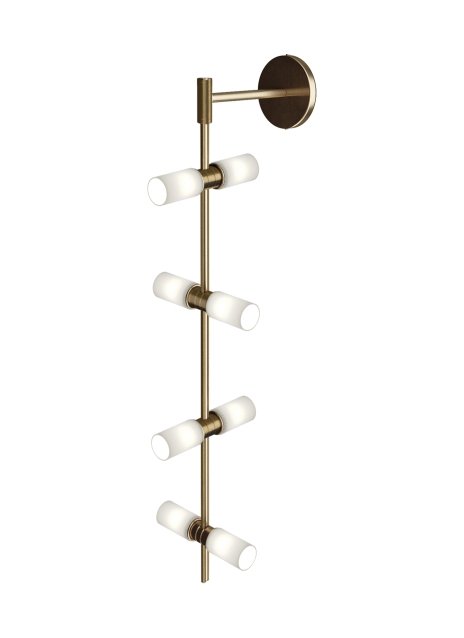 ModernRail 8-Light Wall Sconce in Glass Cylinders Aged Brass