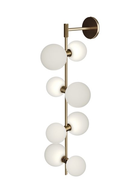 ModernRail 8-Light Wall Sconce in Glass Orbs Aged Brass