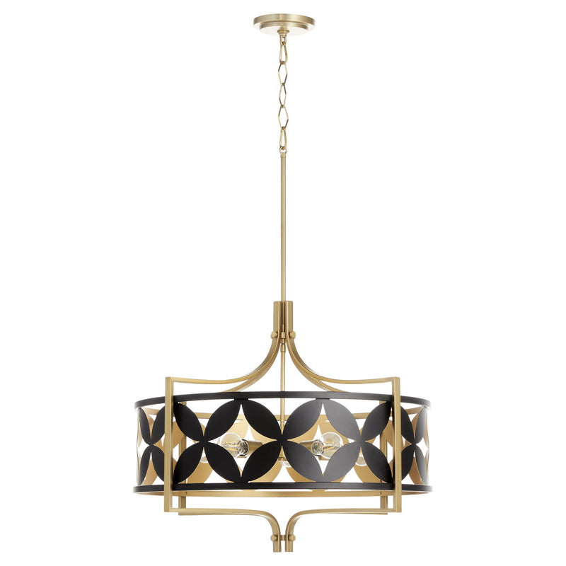 Mariposa 5 Light Pendant in Matte Black / Aged Brass