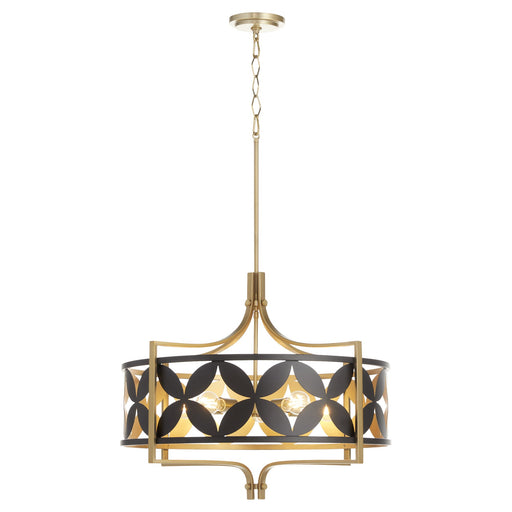 Mariposa 5 Light Pendant in Matte Black / Aged Brass