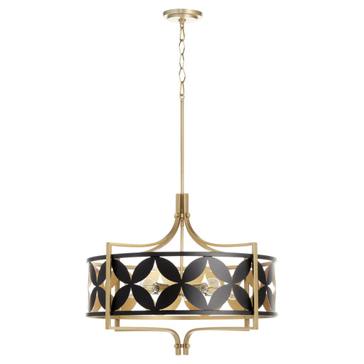 Mariposa 5 Light Pendant in Matte Black / Aged Brass