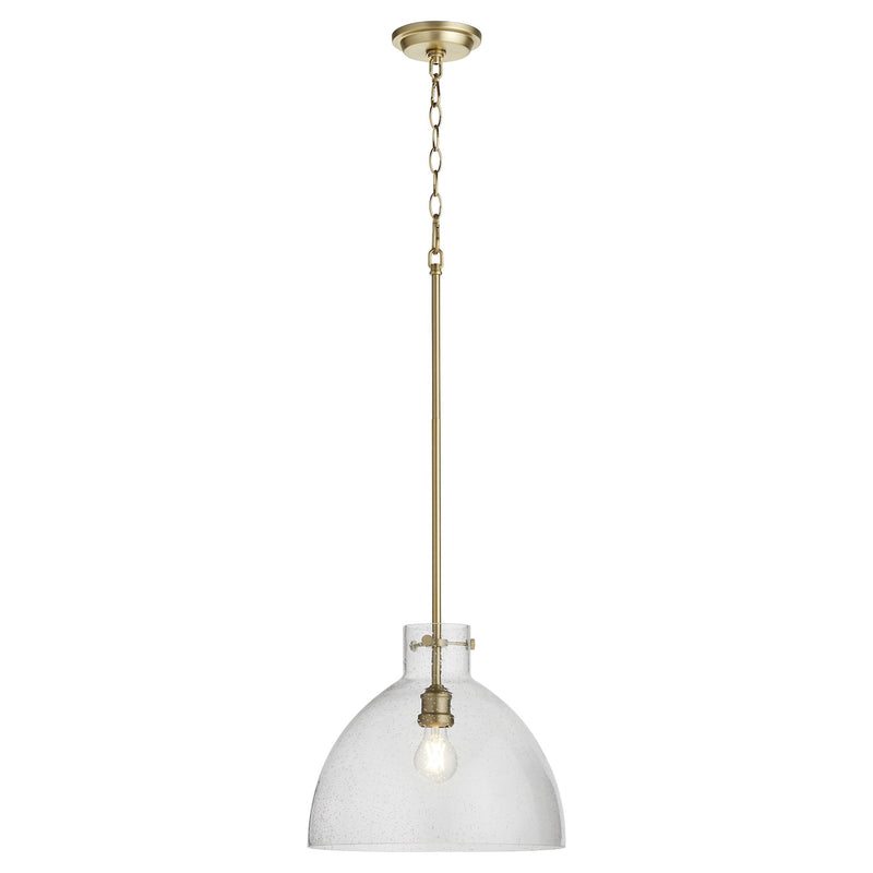Seeded Glass 14" Dome Pendant in Aged Brass