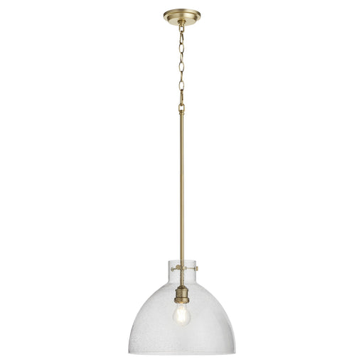 Seeded Glass 14" Dome Pendant in Aged Brass
