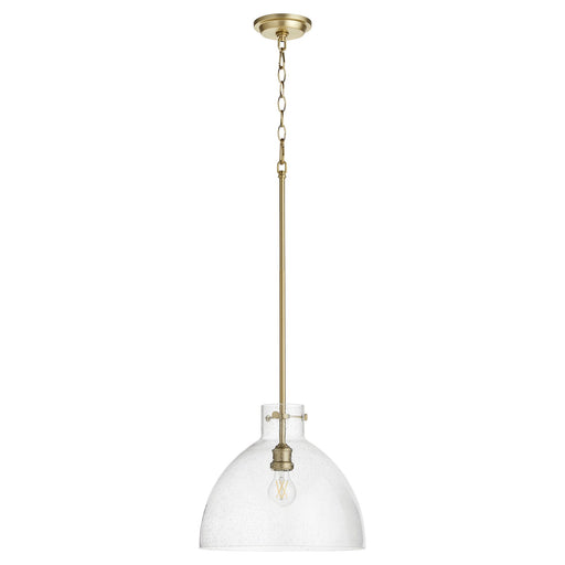 Seeded Glass 14" Dome Pendant in Aged Brass