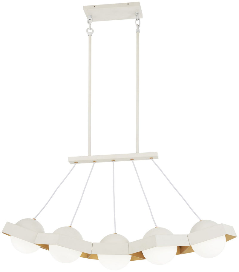 Five-O 5-Light LED Island Chandelier in Textured White Exterior with Gold Leaf Interior