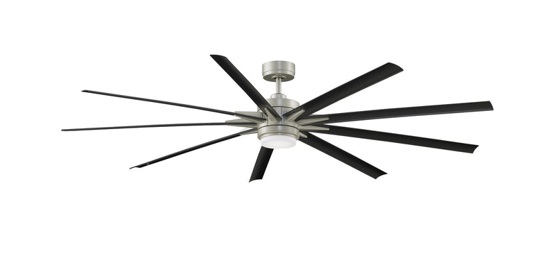 Odyn Custom 84" Outdoor Ceiling Fan with LED Light in Brushed Nickel / Black Blades