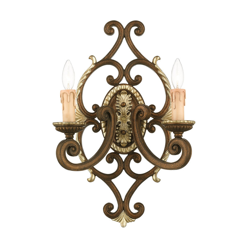 Seville 2-Light Wall Sconce in Palacial Bronze with Gilded Accents