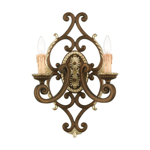 Seville 2-Light Wall Sconce in Palacial Bronze with Gilded Accents