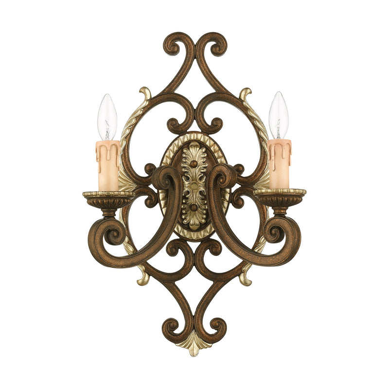 Seville 2-Light Wall Sconce in Palacial Bronze with Gilded Accents