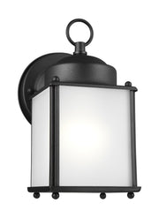New Castle 8.25" Satin Etched Glass Outdoor Wall Lantern in Black