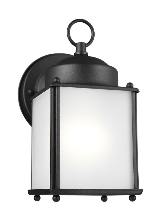 New Castle 8.25" Satin Etched Glass Outdoor Wall Lantern in Black