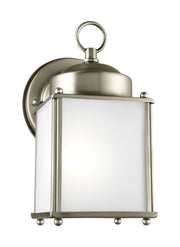 New Castle 8.25" Satin Etched Glass Outdoor Wall Lantern in Antique Brushed Nickel