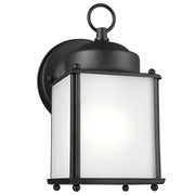 New Castle 8.25" Satin Etched Glass Outdoor Wall Lantern in Black