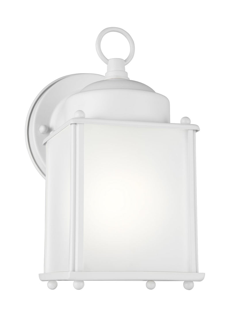 New Castle 8.25" Satin Etched Glass Outdoor Wall Lantern in White