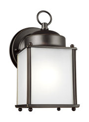 New Castle 8.25" Satin Etched Glass Outdoor Wall Lantern in Antique Bronze