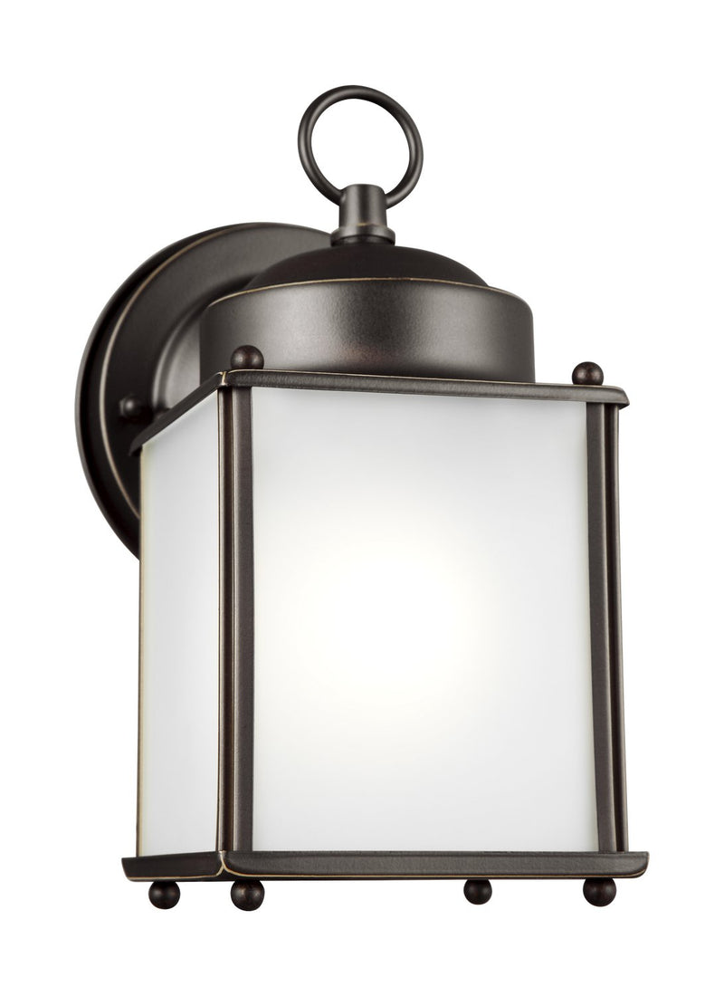 New Castle 8.25" Satin Etched Glass Outdoor Wall Lantern in Antique Bronze
